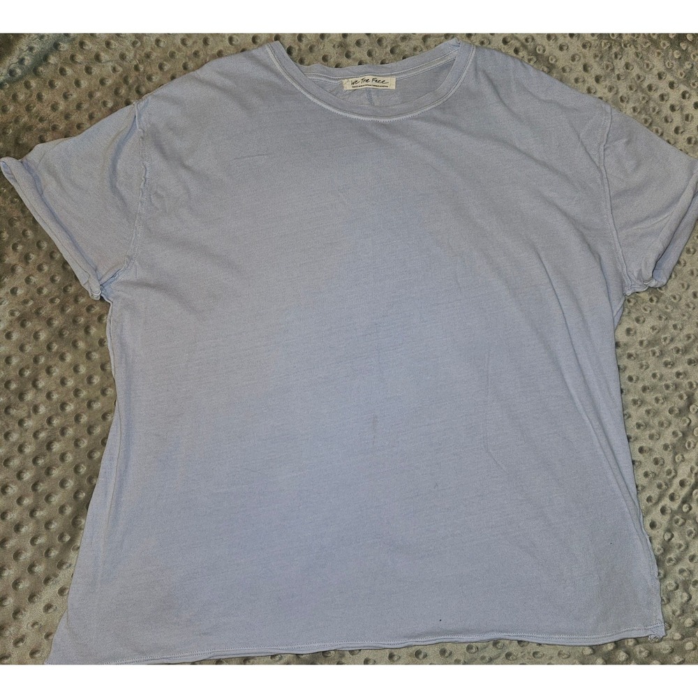 We The Free Free People Womens Oversized T-Shirt Lavender/Light Blue Crew Neck - Picture 2 of 11